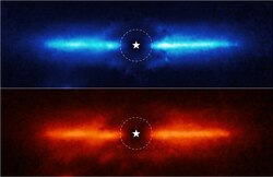 Images at 4.44 and 3.56 microns of the circumstellar debris disk around AU mic, a red dwarf star