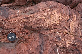 Flow-banded rhyolite in the Dunn Point Formation (Ordovician) exposed near Arisaig, Nova Scotia