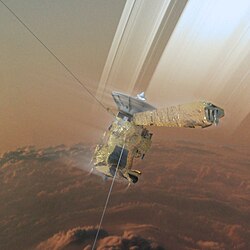 Artist's concept of Cassini's controlled atmospheric entry into Saturn