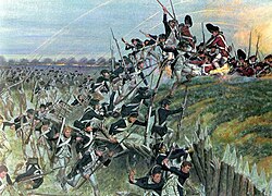 The storming of Redoubt No. 10 in the Siege of Yorktown during the American Revolutionary War, as depicted in a watercolor painting by H. Charles McBarron Jr. (1902–1992) prompted Great Britain's government to begin negotiations, resulting in the Treaty of Paris and Great Britain's recognition of the United States as an independent state.