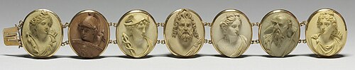 An Italian cameo bracelet representing the days of the week by their eponymous deities (mid-19th century, Walters Art Museum)