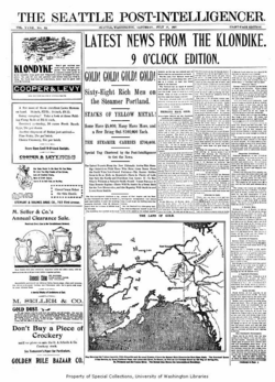Seattle newspaper announcing the arrival of gold from Klondike, July 17, 1897