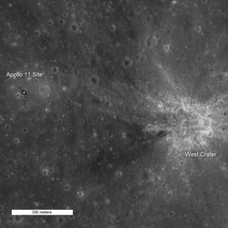 The landing site relative to West crater