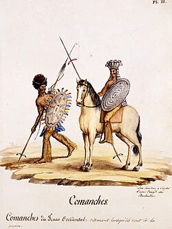 Comanches as depicted in the 1830s.Painting by Lino Sánchez y Tapia (1830s).