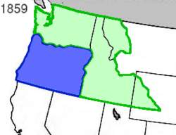 The State of Oregon (blue) with the Washington Territory (green) in 1859
