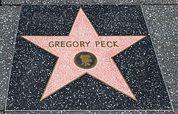 Gregory Peck's brand new star on a vibrant charcoal terrazzo pad surrounded by faded terrazzo