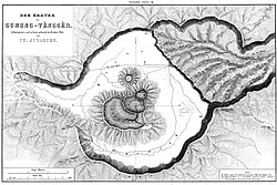 19th century map of Tengger Caldera showing several volcanoes forming within the vast Tengger Caldera
