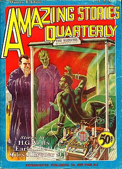 Magazine reprint of Wells's 1910 dystopian science fiction When the Sleeper Wakes