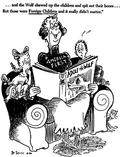 A Dr. Seuss editorial cartoon from early October 1941 criticizing America First