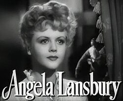A young white woman facing forward, with the name "Angela Lansbury" superimposed in front of her