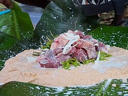 Laplap, Vanuatu's national dish, before being cooked