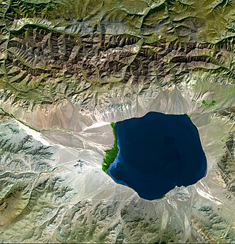 The endorheic basin that feeds water into Üüreg Lake, Mongolia
