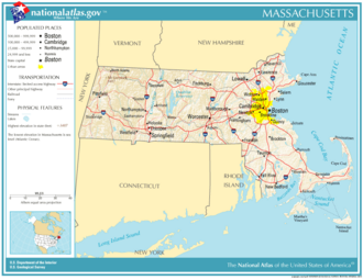 Prominent roads and cities in Massachusetts