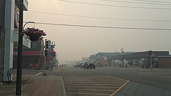 Chibougamau, Quebec, clouded in smoke from the Nord-du-Québec wildfires (June 2023)