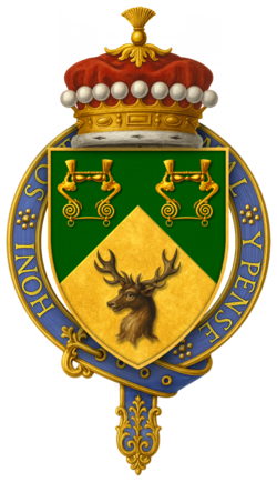 Garter-encircled shield of arms of Alfred Milner, 1st Viscount Milner, KG, GCB, GCMG, PC