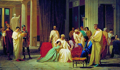 Quaestor Reading the Death Sentence to Senator Thrasea Paetus, by Fyodor Bronnikov, Radischev Art Museum