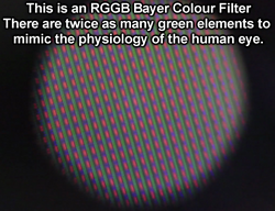 x80 microscope view of an RGGB Bayer filter on a 240 line Sony CCD PAL Camcorder CCD sensor