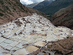 Ponds near Maras, Peru, fed from a mineral spring and used for salt production since pre-Inca times