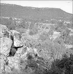 Glorieta Pass battlefield: This photograph was taken in 1990 from Sharpshooter's Ridge, just north of Pigeon's Ranch. It was the location of the Union right flank during the last day's battle.