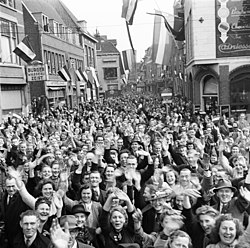 People celebrating the liberation of Utrecht at the end of World War II on 7 May 1945
