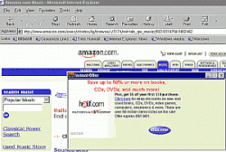 Screenshot of Half.com pop-up ad over Amazon's Web page c. 2008