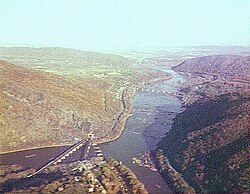 Aerial view of Harpers Ferry from the west in October 1974