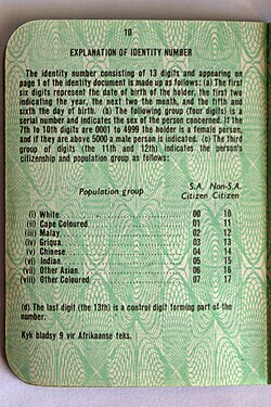 "Griqua" listed as a separate ethnicity from "Cape Coloured" and "Other Coloured" on an apartheid-era identity document.