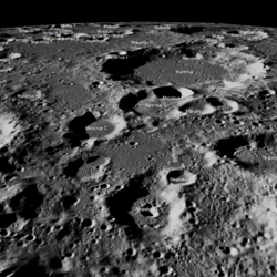 The flat highland between craters Manzinus C and Simpelius N was the planned landing zone for the Vikram lander.