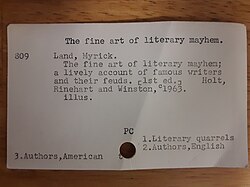 Card from card catalog: The fine art of literary mayhem by Myrick Land