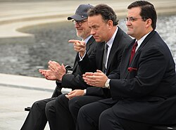 Spielberg with Tom Hanks promoting The Pacific in Washington, D.C.