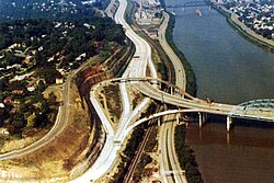 The US 119 (Corridor G) Fort Hill interchange under construction in 1973 in Charleston