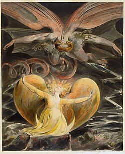 Blake's The Great Red Dragon and the Woman Clothed with Sun (1805) is one of a series of illustrations of Revelation 12.