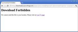 An error message seen by someone attempting to access SourceForge from Iran, an ITAR-restricted country