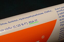 Here the abrasiveness of toothpaste is detailed by its Relative Dentin Abrasivity (RDA)