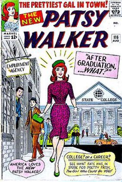 The teen-humor heroine gets serious in Patsy Walker #116 (Aug. 1964). Cover art by Hartley