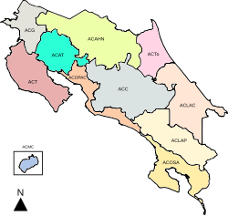 Figure 1. Costa Rica divided into different areas of conservation