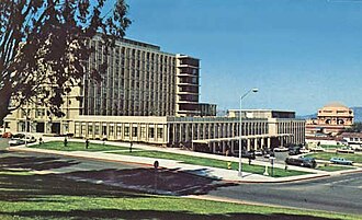 Postcard showing the new Letterman Army Medical Center (LAMC) in the 1970s.