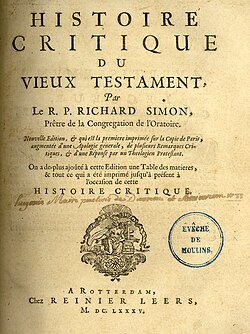 Title page of Simon's Critical History, 1682.