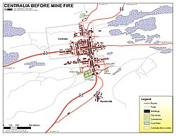 Centralia area showing conditions before mine fire