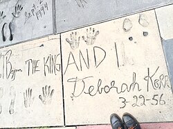 Kerr's signature, handprints and footprints in the concrete in front of Grauman's Chinese Theatre in Los Angeles.