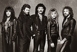 Black Sabbath in 1986. L-R: Dave Spitz, Glenn Hughes, Tony Iommi, Eric Singer, and Geoff Nicholls