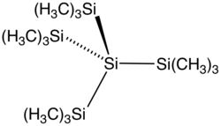 Like many high symmetry compounds, tetrakis(trimethylsilyl)silane has a very high melting point (m.p.) of 319-321 °C. It tends to sublime, so the m.p. determination requires that the sample be sealed in a tube.[17]