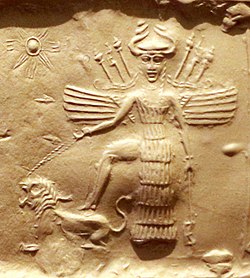 Goddess Ishtar on an Akkadian seal, 2350–2150 BC
