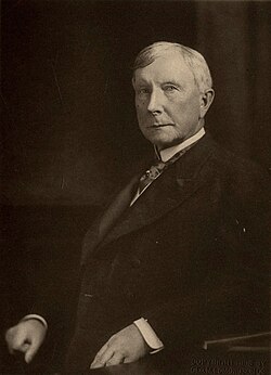 John D. Rockefeller posing for a portrait in 1905. By then, his moustache had fallen off due to age-related alopecia.