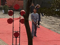 Axe throwing at the Ming Culture Village, a theme park near the Yangshan Quarry, China