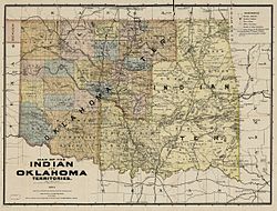 Map of Indian Territory and Oklahoma Territory in 1894, showing political subdivisions existing then. Both Territories ceased to exist November 16, 1907, when the State of Oklahoma became effective.