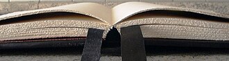 Traditionally sewn book opened flat