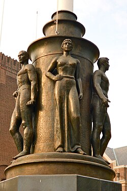 In 1952, in the presence of then-Penn president Harold Stassen, Penn installed the War Memorial Flagpole (also known as the All Wars Memorial to Penn Alumni), honoring Penn faculty, students, and alumni who died in military service.[233]