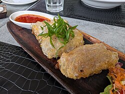 Nems (deep-fried spring rolls), stuffed with minced beef