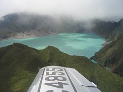 An aerial view of Mt. Pinatubo and Lake Pinatubo in 2006